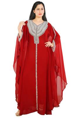 Red Georgette Embroidered Zari Work Islamic Kaftans 1