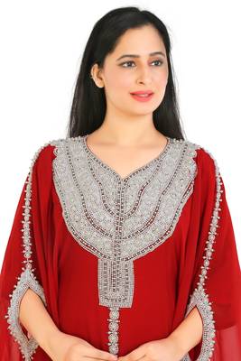 Red Georgette Embroidered Zari Work Islamic Kaftans 2