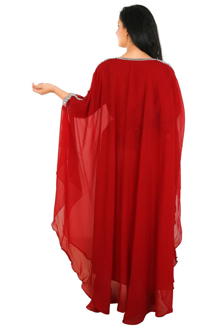 Red Georgette Embroidered Zari Work Islamic Kaftans