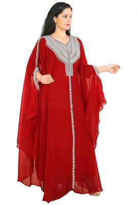 Red Georgette Embroidered Zari Work Islamic Kaftans 4