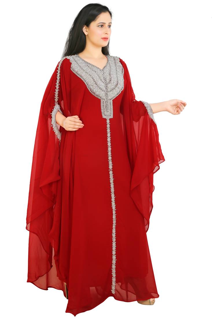 Red Georgette Embroidered Zari Work Islamic Kaftans