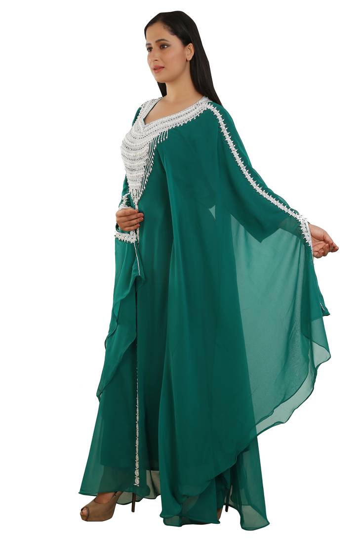Sea Green Georgette Embroidered Zari Work Islamic Kaftans
