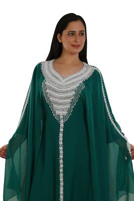 Sea Green Georgette Embroidered Zari Work Islamic Kaftans 4