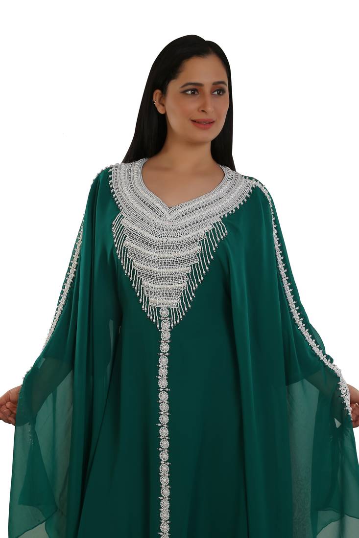 Sea Green Georgette Embroidered Zari Work Islamic Kaftans
