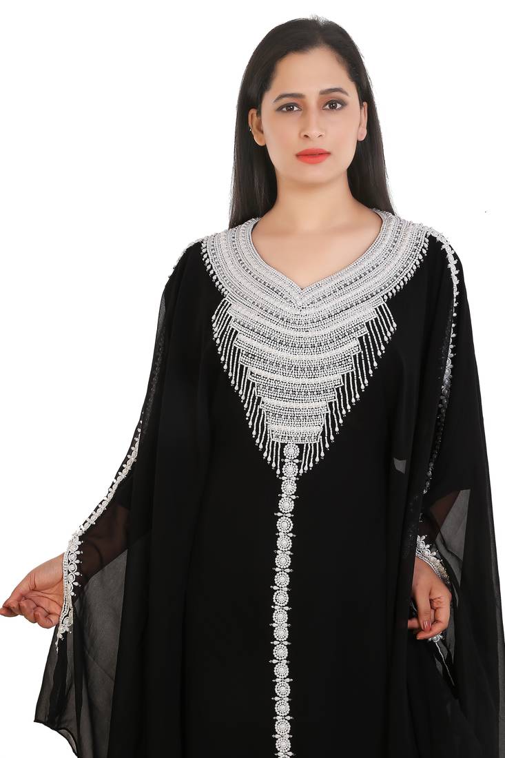 Black Georgette Embroidered Zari Work Islamic Kaftans