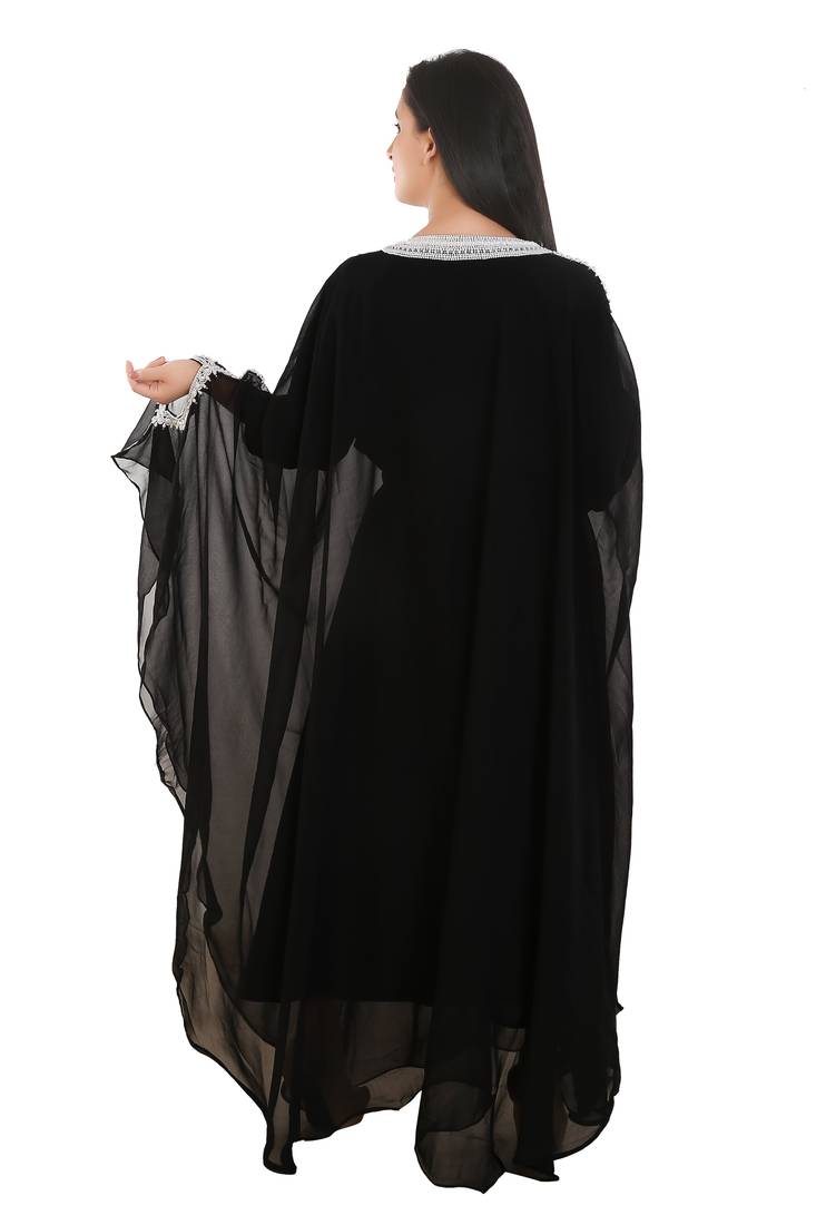 Black Georgette Embroidered Zari Work Islamic Kaftans