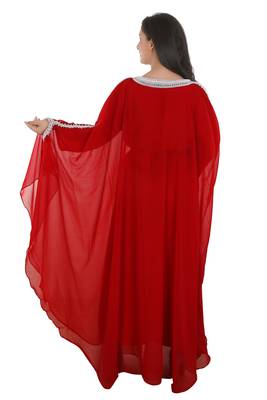 Red Georgette Embroidered Zari Work Islamic Kaftans 2