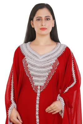 Red Georgette Embroidered Zari Work Islamic Kaftans 3