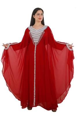 Red Georgette Embroidered Zari Work Islamic Kaftans 1