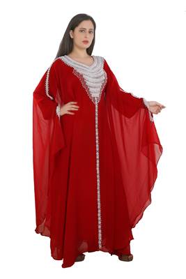 Red Georgette Embroidered Zari Work Islamic Kaftans 4