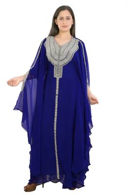 Royal Blue Georgette Embroidered Zari Work Islamic Kaftans 1