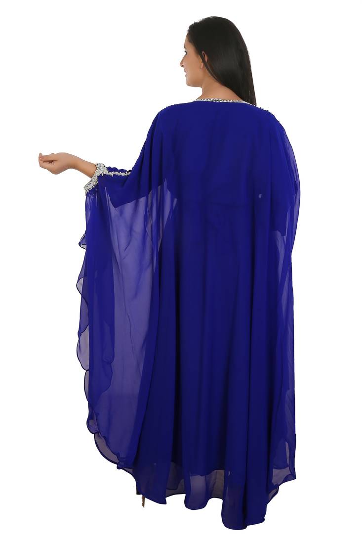 Royal Blue Georgette Embroidered Zari Work Islamic Kaftans