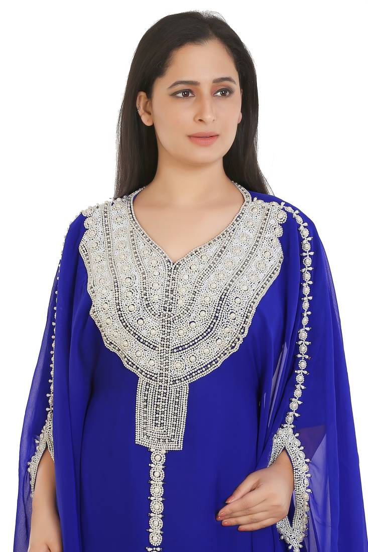 Royal Blue Georgette Embroidered Zari Work Islamic Kaftans