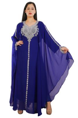 Royal Blue Georgette Embroidered Zari Work Islamic Kaftans 1
