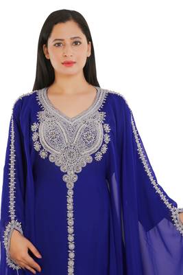 Royal Blue Georgette Embroidered Zari Work Islamic Kaftans 2