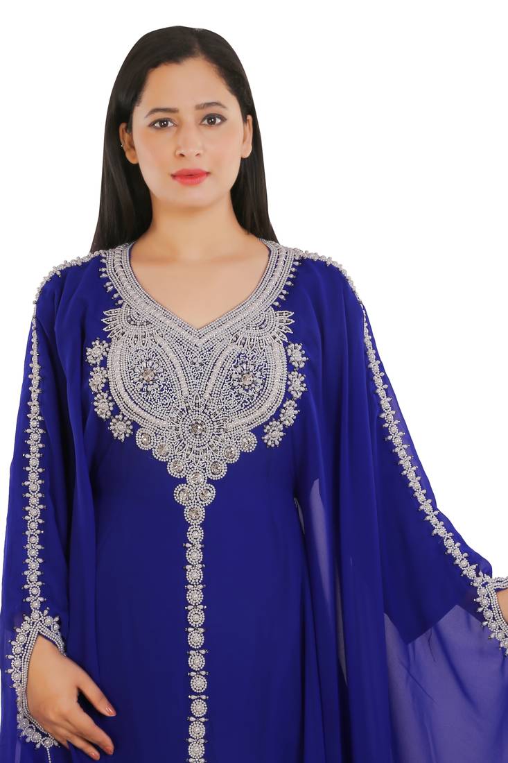 Royal Blue Georgette Embroidered Zari Work Islamic Kaftans