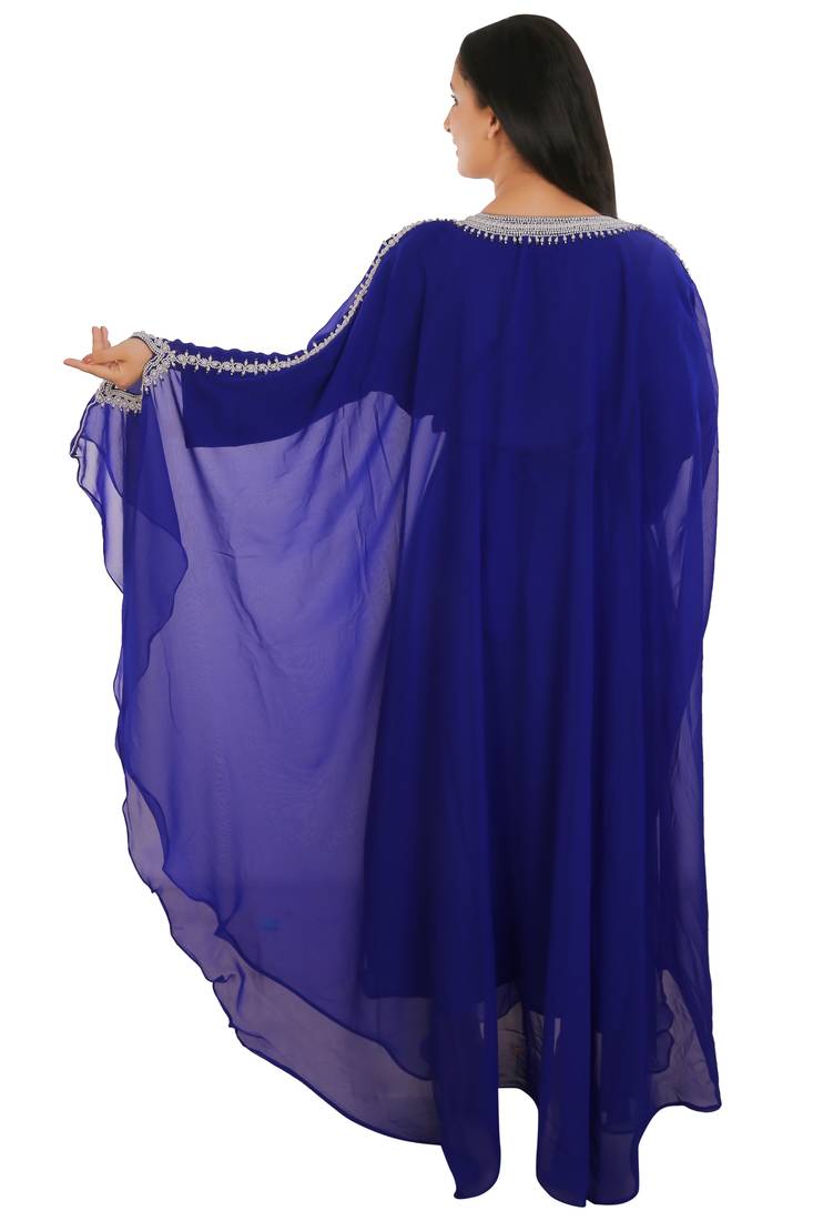 Royal Blue Georgette Embroidered Zari Work Islamic Kaftans