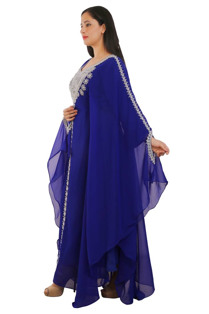 Royal Blue Georgette Embroidered Zari Work Islamic Kaftans