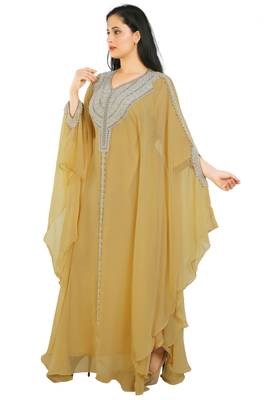 Yellow Georgette Embroidered Zari Work Islamic Kaftans 2