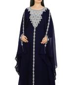 Navy Blue Georgette Embroidered Zari Work Islamic Kaftans