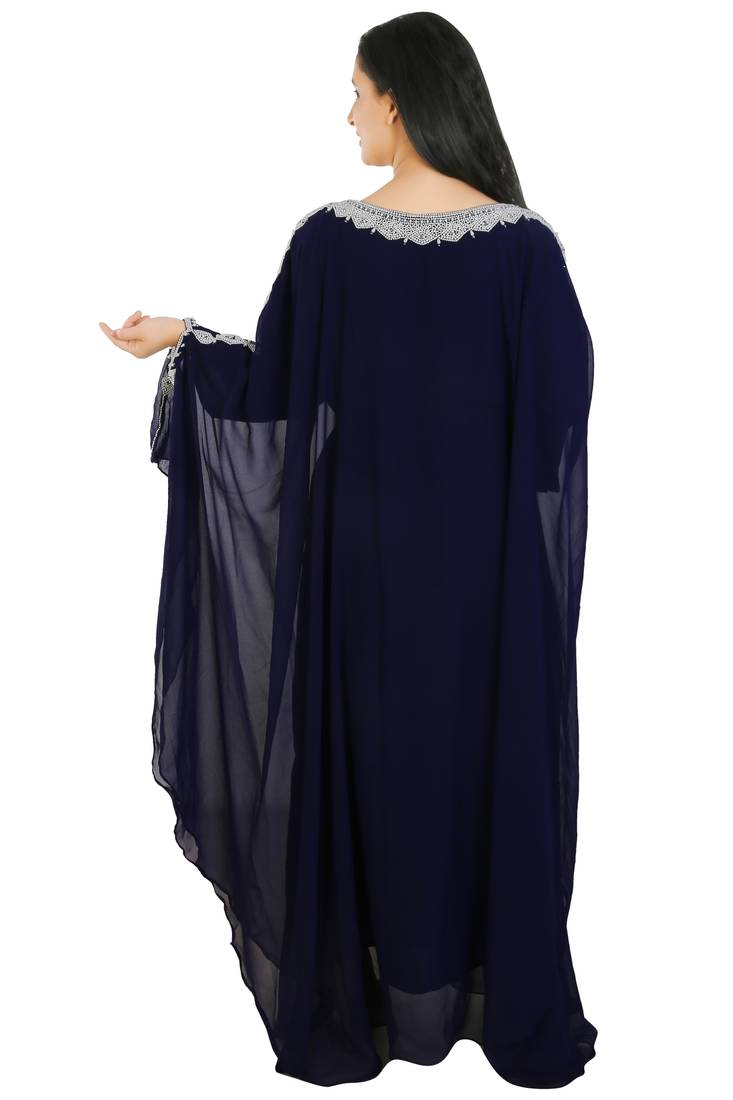 Navy Blue Georgette Embroidered Zari Work Islamic Kaftans