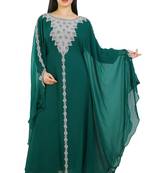 Sea Green Georgette Embroidered Zari Work Islamic Kaftans