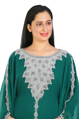 Sea Green Georgette Embroidered Zari Work Islamic Kaftans 3