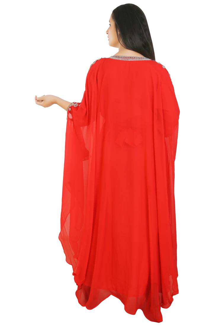 Red Georgette Embroidered Zari Work Islamic Kaftans