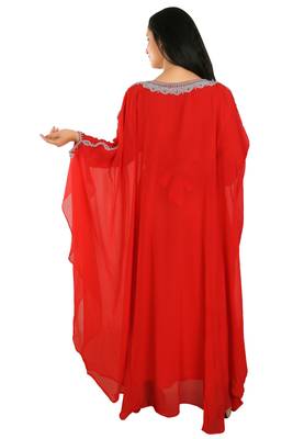 Red Georgette Embroidered Zari Work Islamic Kaftans 2