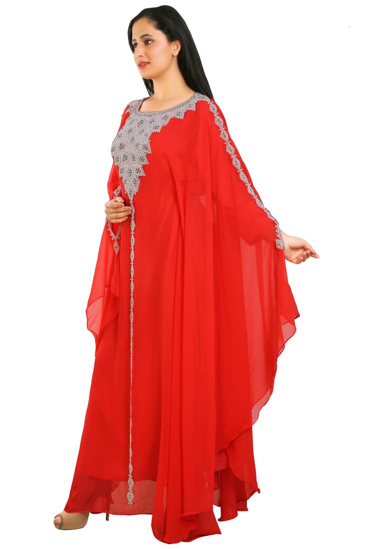 Red Georgette Embroidered Zari Work Islamic Kaftans
