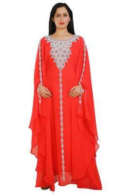 Red Georgette Embroidered Zari Work Islamic Kaftans 1