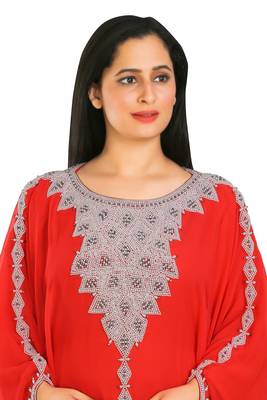 Red Georgette Embroidered Zari Work Islamic Kaftans 4