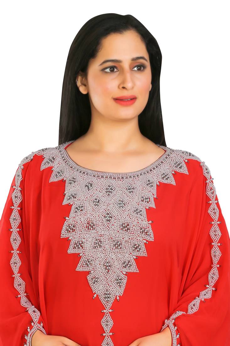 Red Georgette Embroidered Zari Work Islamic Kaftans