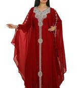 Maroon Georgette Embroidered Zari Work Islamic Kaftans
