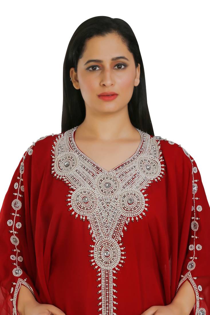 Maroon Georgette Embroidered Zari Work Islamic Kaftans