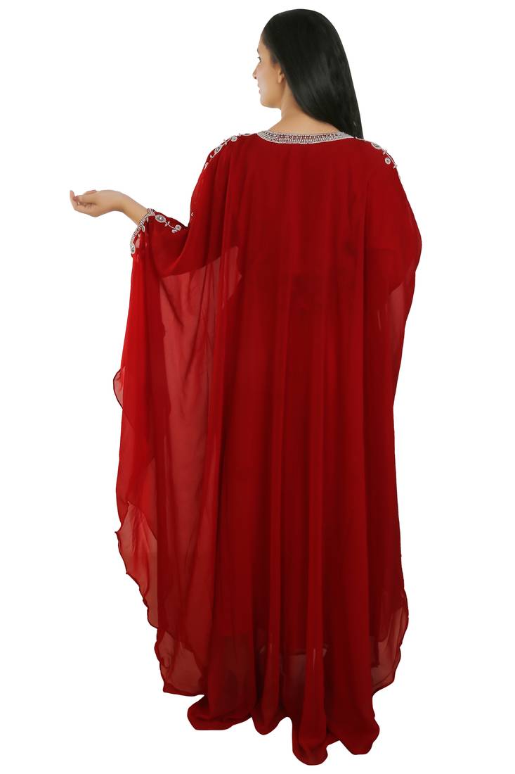 Maroon Georgette Embroidered Zari Work Islamic Kaftans
