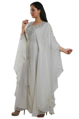 Cream Georgette Embroidered Zari Work Islamic Kaftans 3