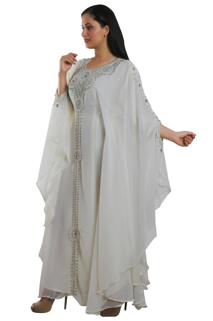 Cream Georgette Embroidered Zari Work Islamic Kaftans