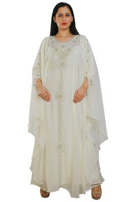 Cream Georgette Embroidered Zari Work Islamic Kaftans 1