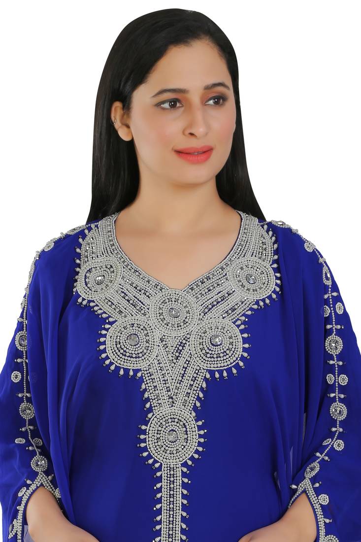 Royal Blue Georgette Embroidered Zari Work Islamic Kaftans