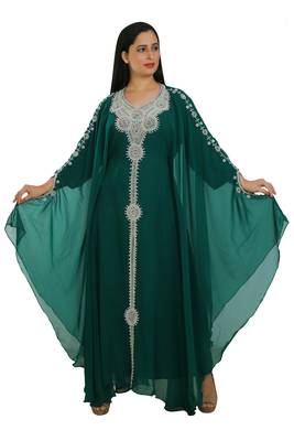 Sea Green Georgette Embroidered Zari Work Islamic Kaftans 1