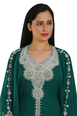 Sea Green Georgette Embroidered Zari Work Islamic Kaftans 3