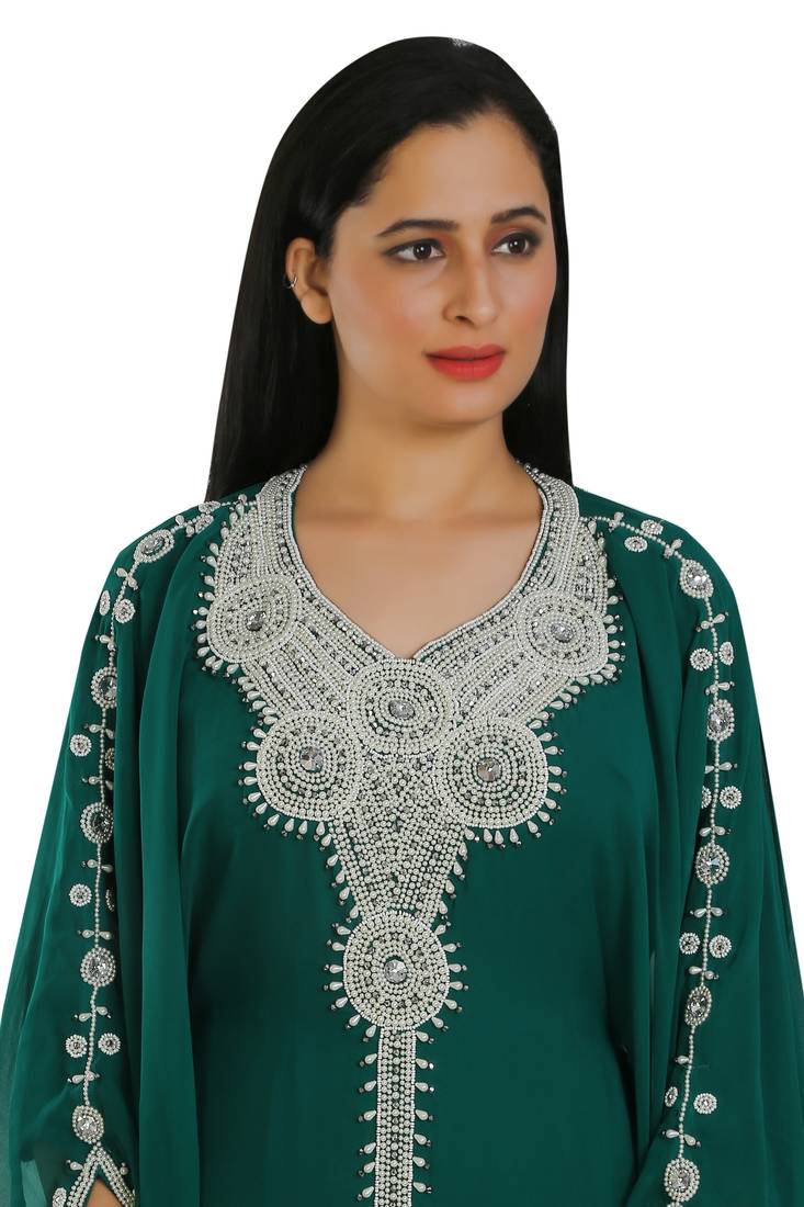 Sea Green Georgette Embroidered Zari Work Islamic Kaftans