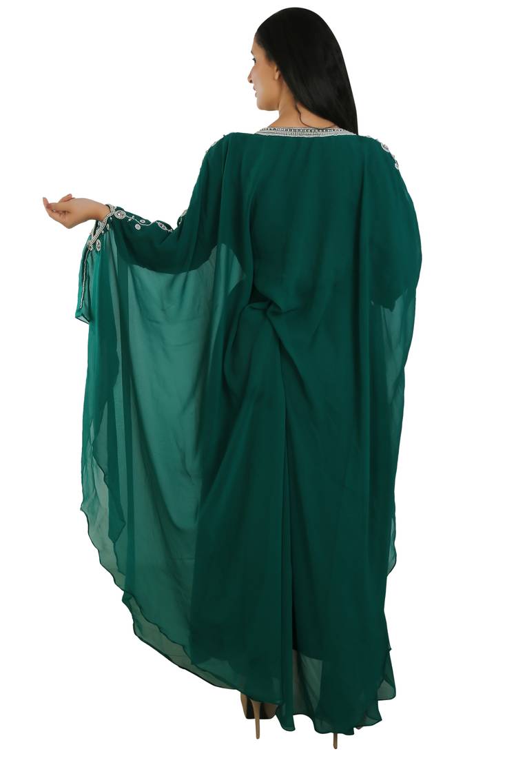 Sea Green Georgette Embroidered Zari Work Islamic Kaftans