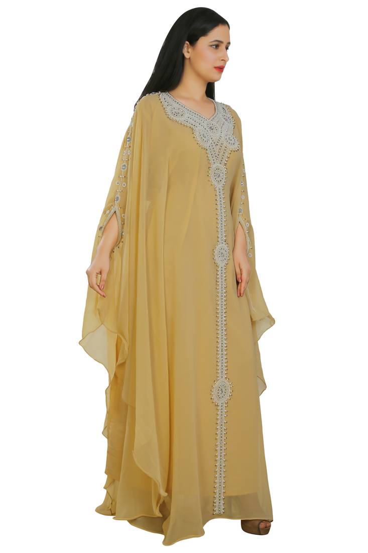 Yellow Georgette Embroidered Zari Work Islamic Kaftans