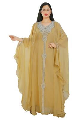 Yellow Georgette Embroidered Zari Work Islamic Kaftans 1