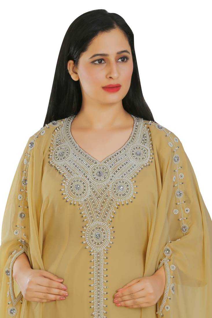 Yellow Georgette Embroidered Zari Work Islamic Kaftans