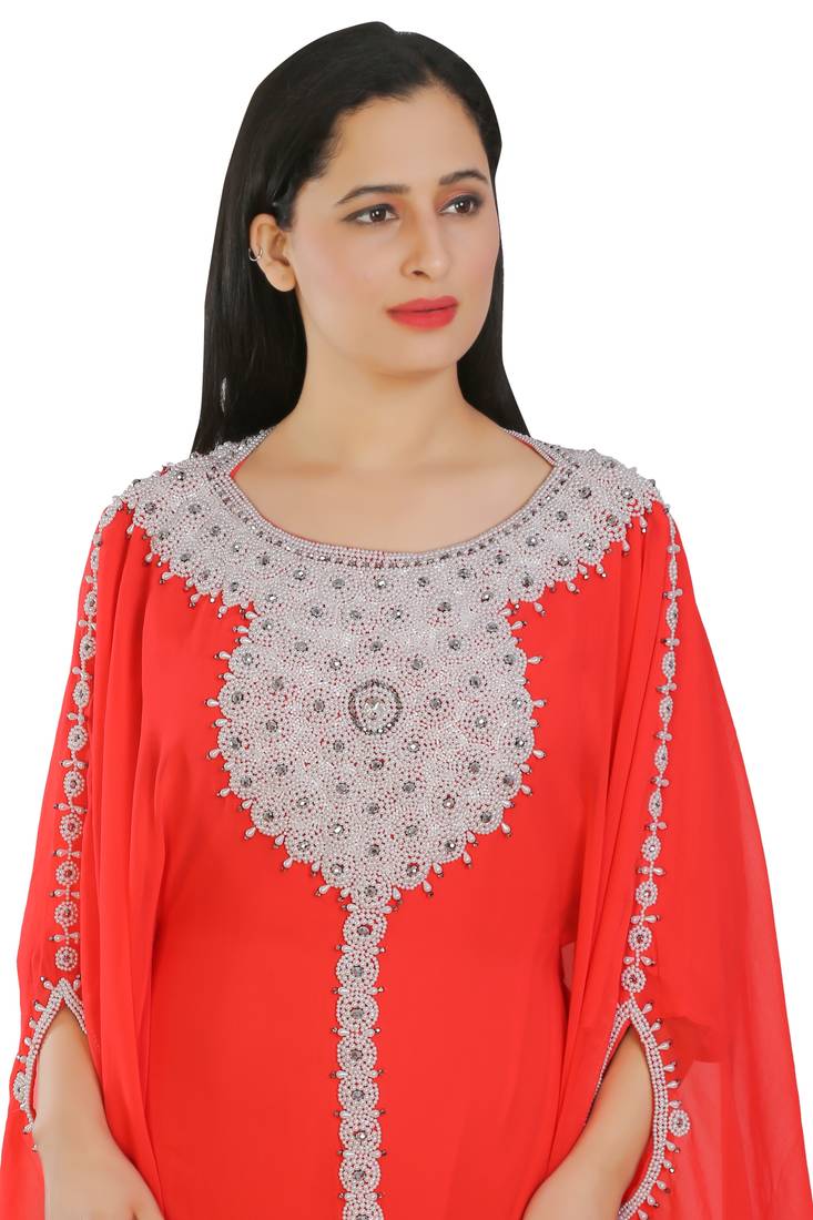 Red Georgette Embroidered Zari Work Islamic Kaftans