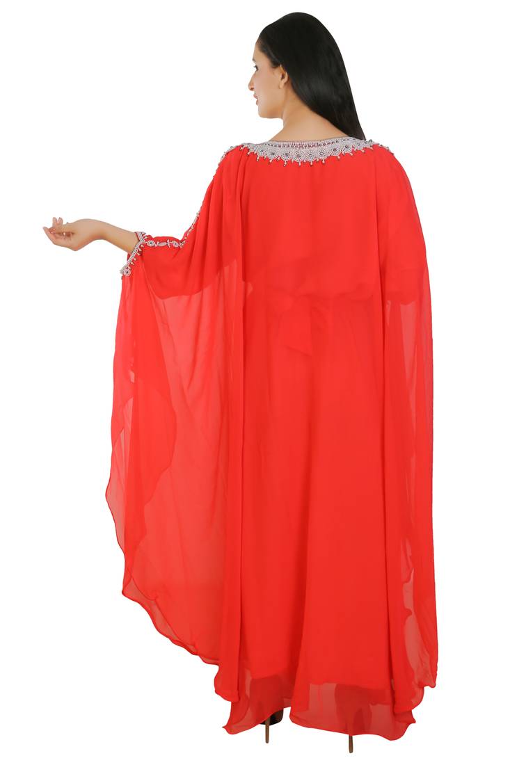 Red Georgette Embroidered Zari Work Islamic Kaftans