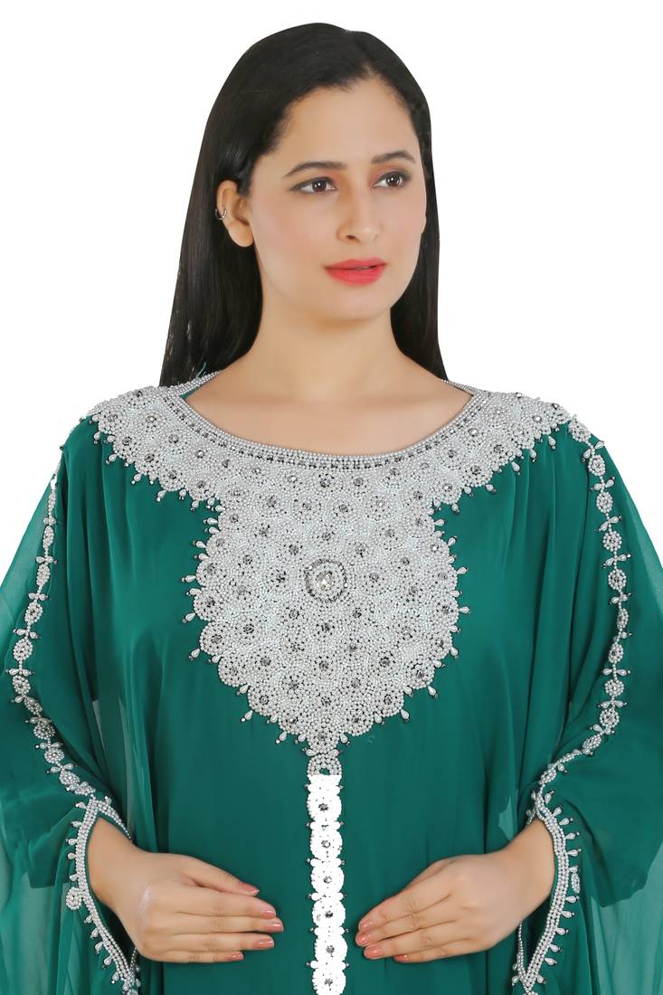 Sea Green Georgette Embroidered Zari Work Islamic Kaftans